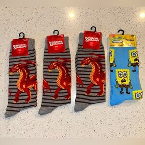 Fantasy Meets Fun: D&D and SpongeBob Sock Set 🐉🧦🍍 - 4 pack of socks
